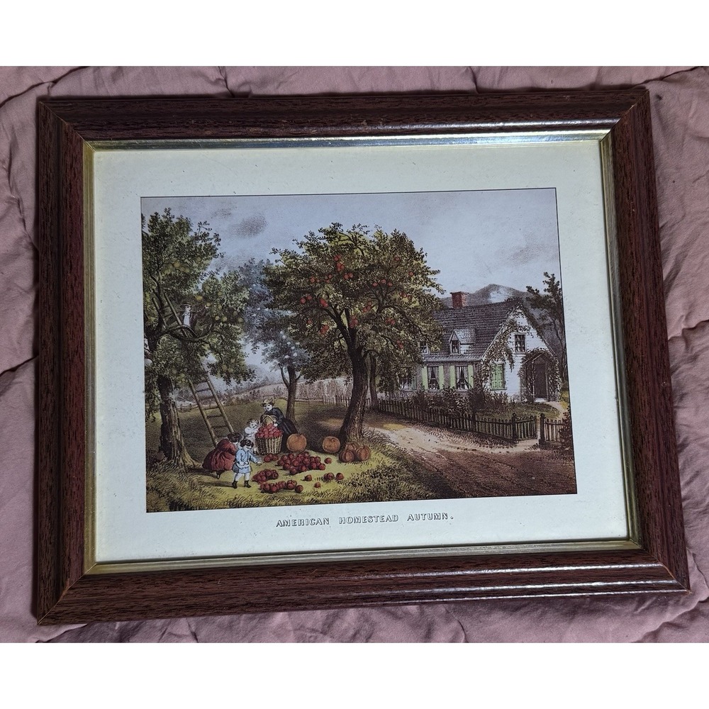 Vtg Currier & Ives‎ Reprint American Homestead Autumn Season Cottagecore
